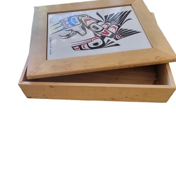 Clarence Wells "The Raven" Art Tile Box 1980s Cedar Wood Box Keepsake Box W/ Lid - Picture 5 of 9